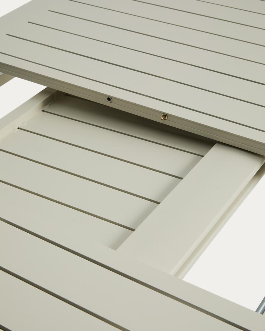 Set with Brela extendable table in ecru aluminium and 6 Canea chairs in ecru aluminium and beige texteline 205(287)x100cm