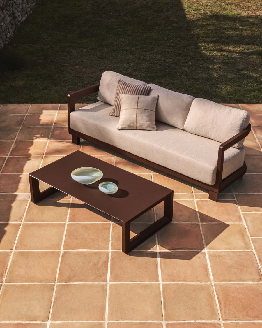 Nerano set with 3-seater sofa and coffee table in brown aluminium