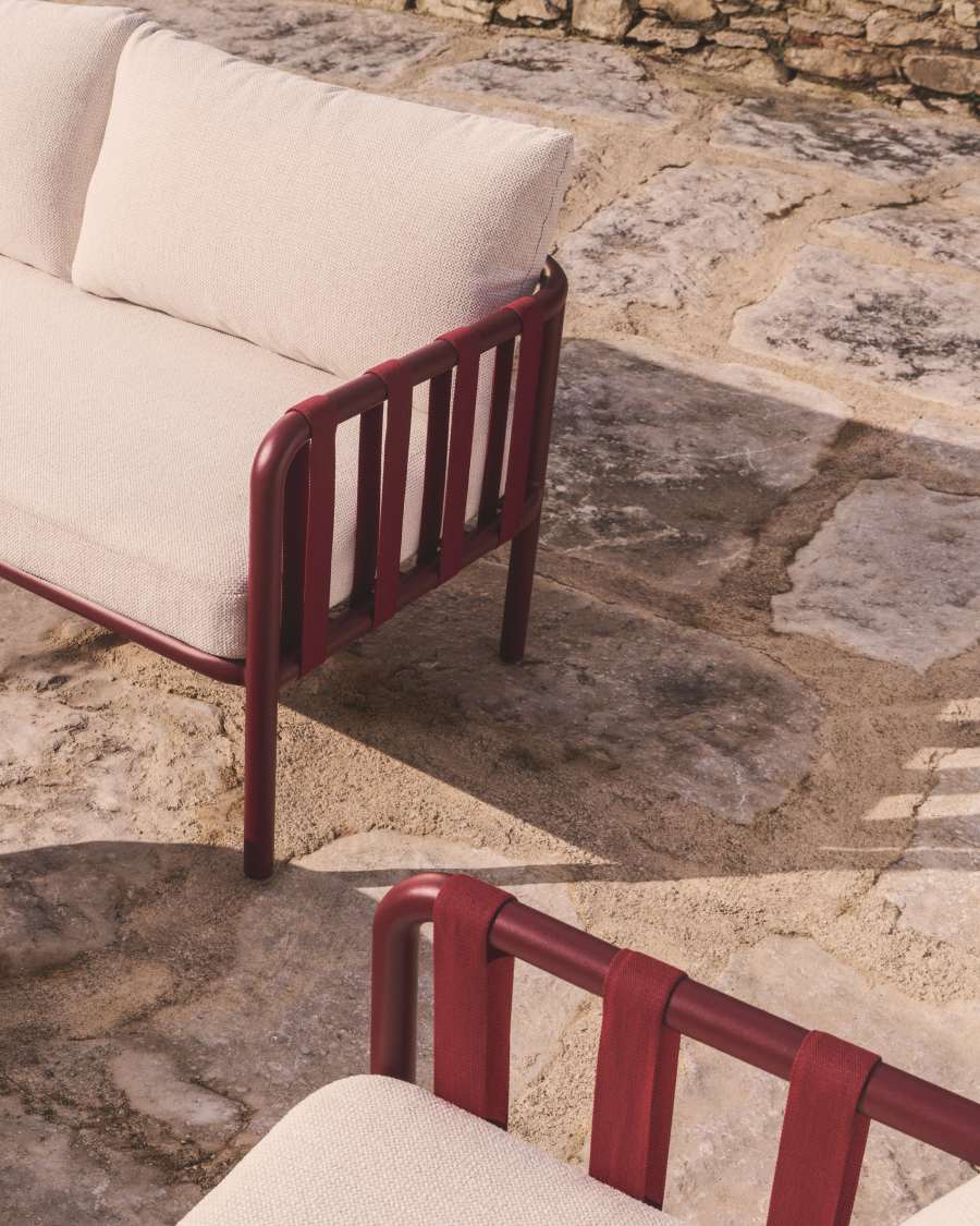 Ensemble Omala composé d’un canapé 2 places et 2 fauteuils en corde et aluminium bordeaux
