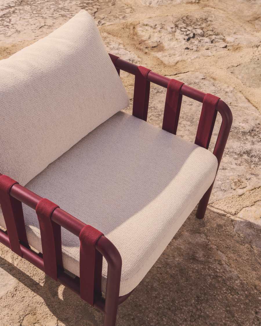 Ensemble Omala composé d’un canapé 2 places et 2 fauteuils en corde et aluminium bordeaux