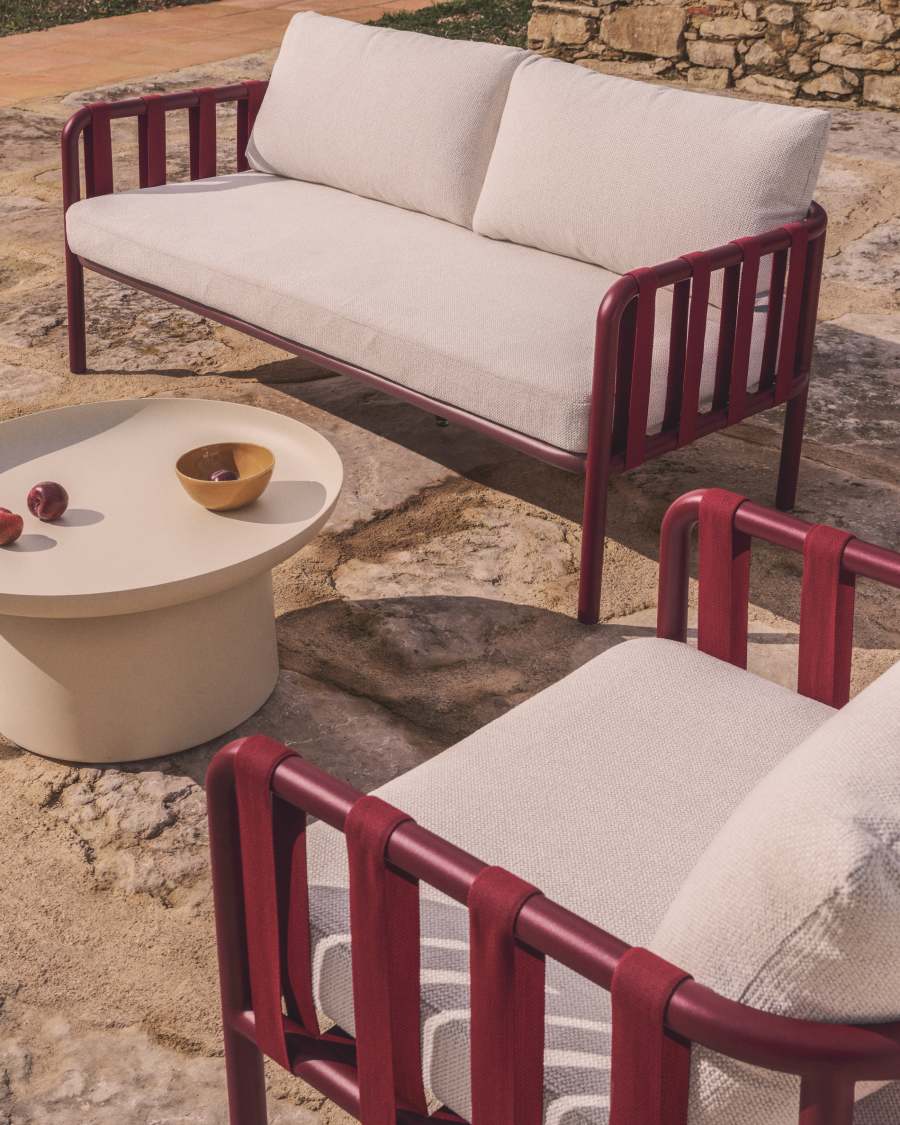 Ensemble Omala composé d’un canapé 2 places et 2 fauteuils en corde et aluminium bordeaux