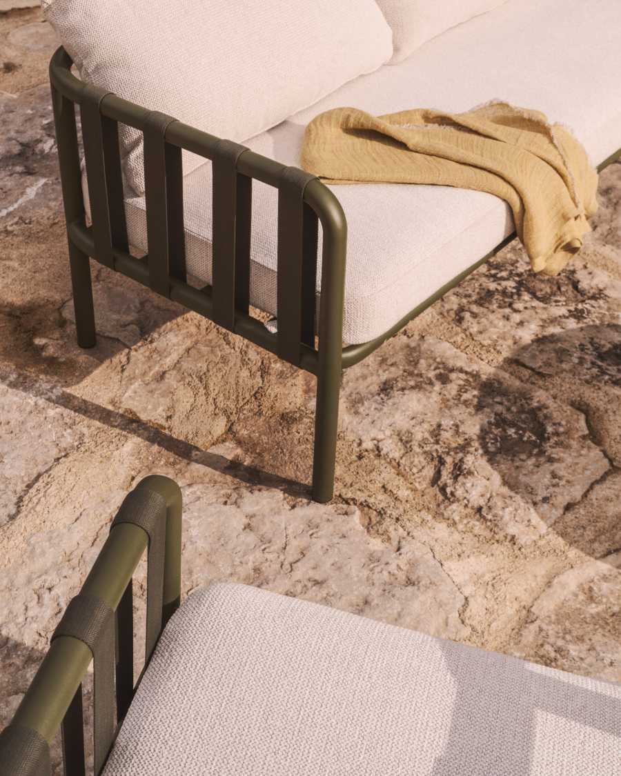 Ensemble Omala composé d’un canapé 2 places et 2 fauteuils en corde et aluminium vert