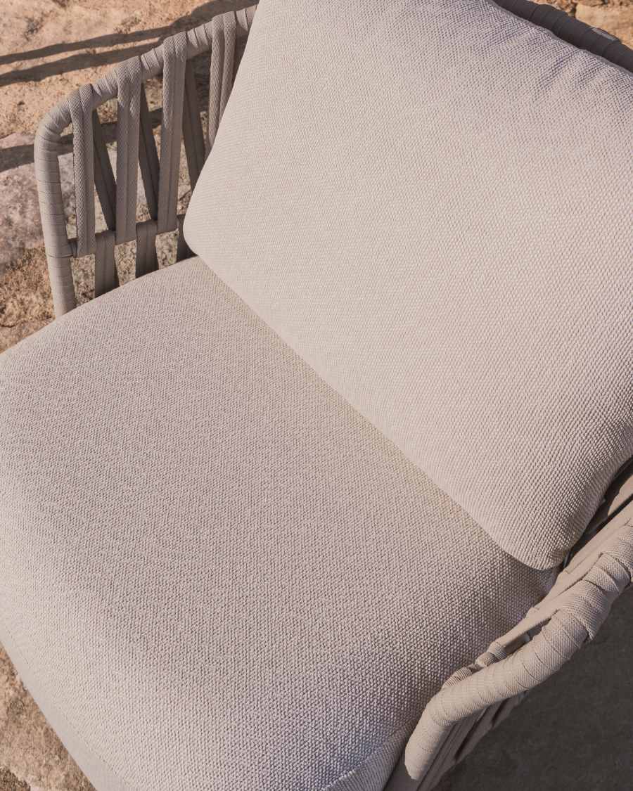 Osani armchair in ecru aluminium and taupe rope cord