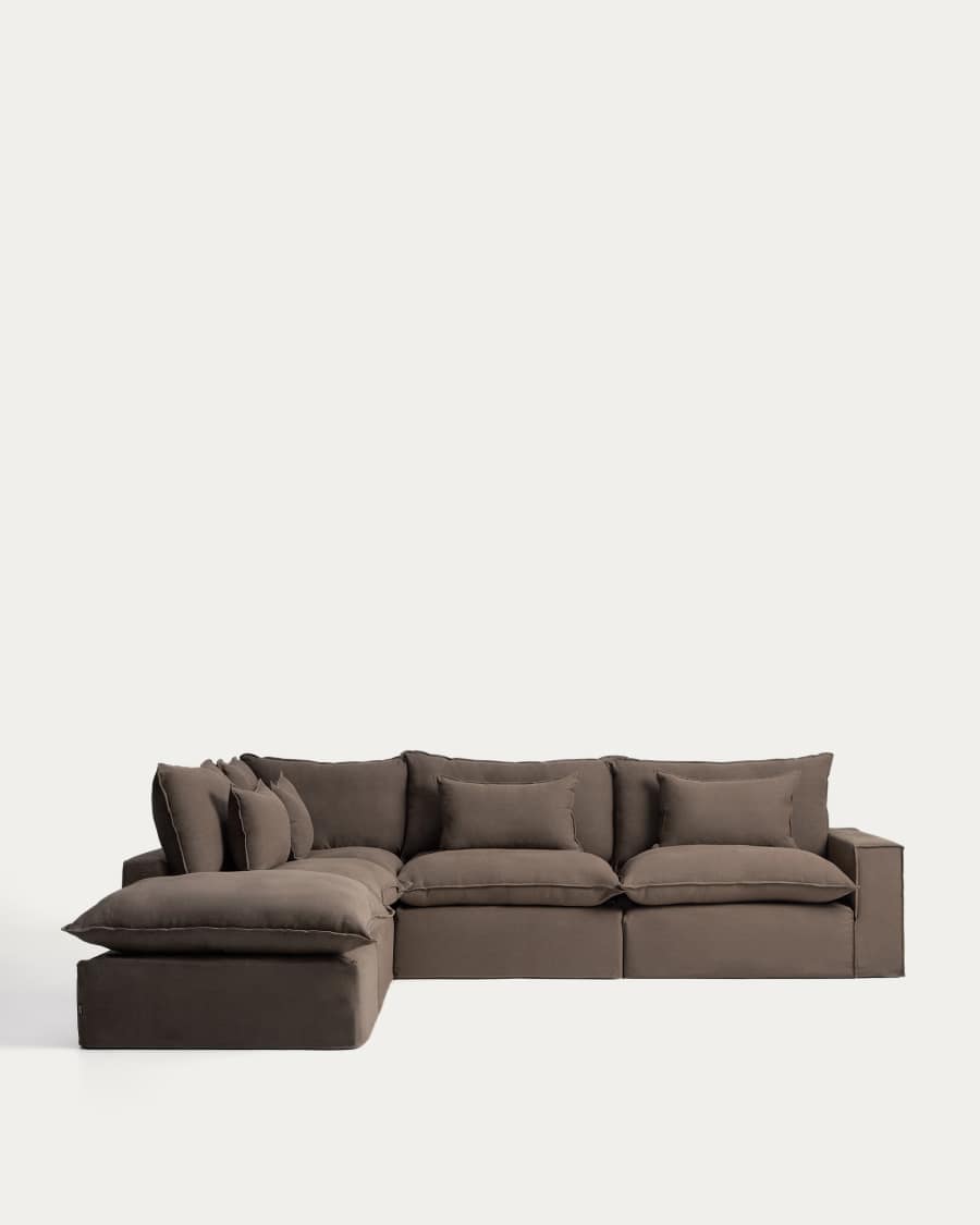 Divano angolare modulare sfoderabile Anarela 6 posti in lino tortora 307 x 347 cm FSC Mix Credit