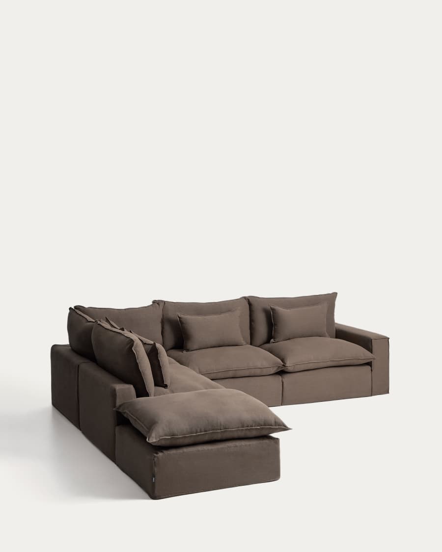 Divano angolare modulare sfoderabile Anarela 6 posti in lino tortora 307 x 347 cm FSC Mix Credit