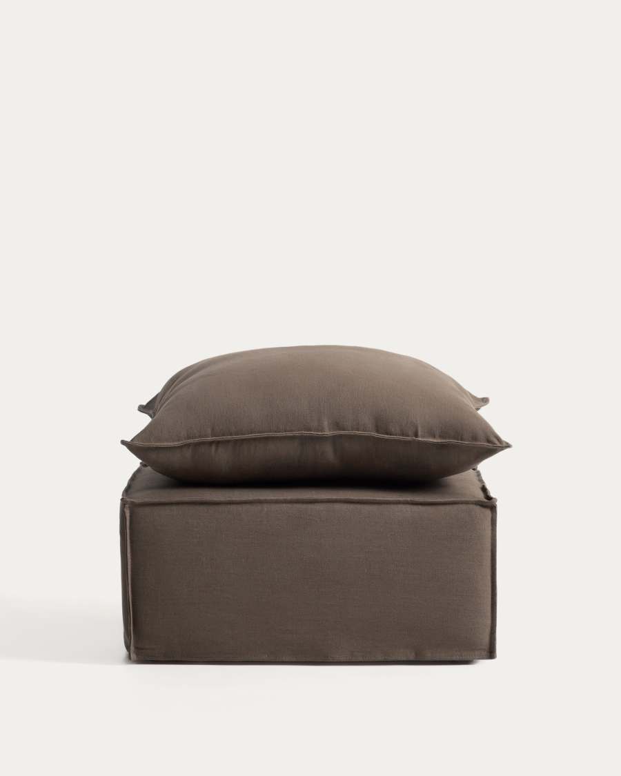 Poggiapiedi sfoderabile Anarela con cuscino in lino tortora 80 x 80 cm FSC Mix Credit