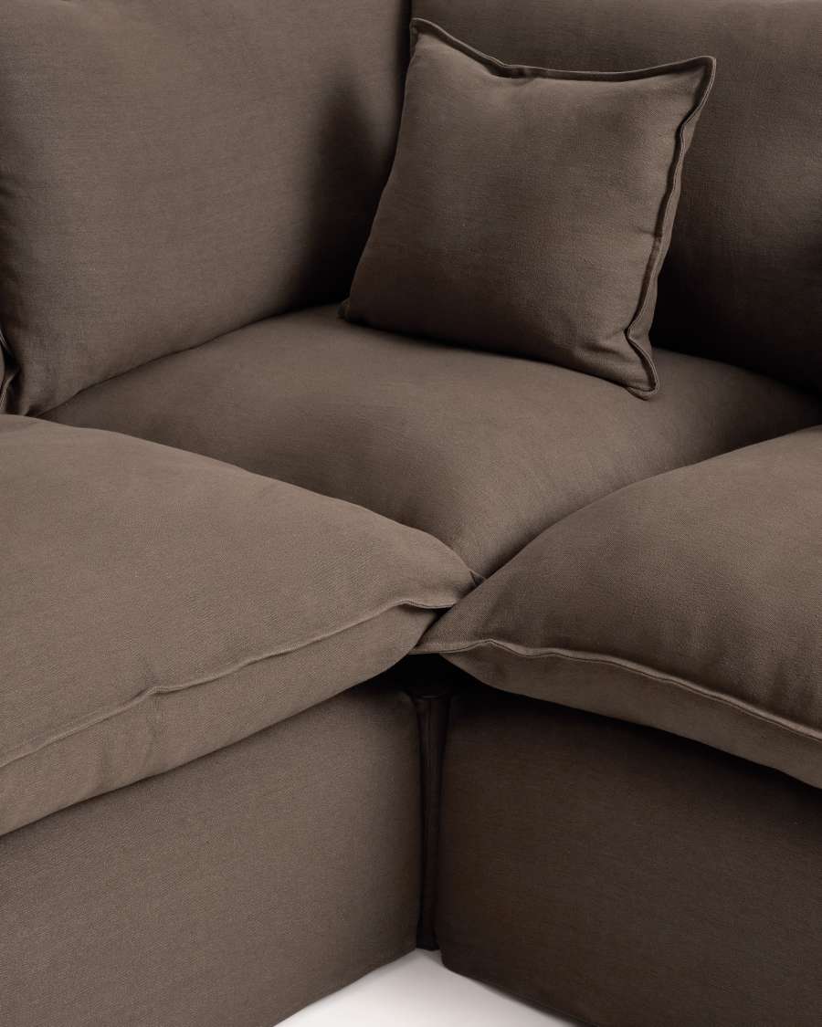 Divano angolare modulare sfoderabile Anarela 4 posti in lino tortora 307 x 287 cm FSC Mix Credit