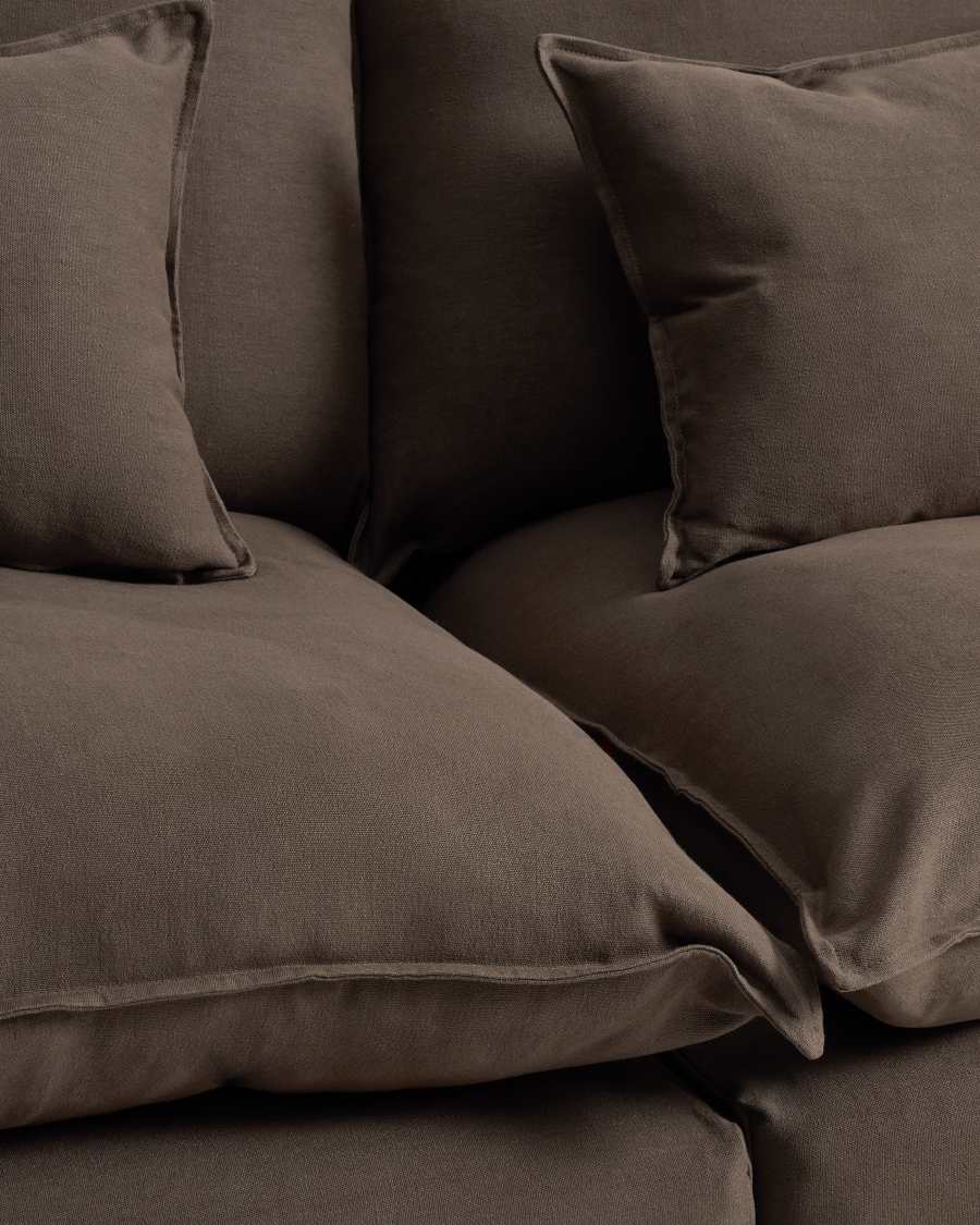 Divano angolare modulare sfoderabile Anarela 4 posti in lino e viscosa tortora 287 x 307 cm FSC Mix Credit