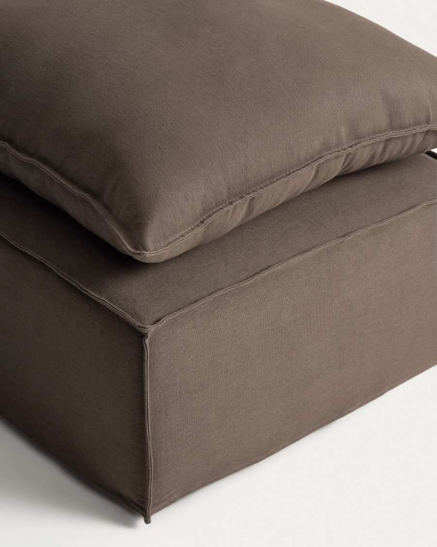 Poggiapiedi sfoderabile Anarela con cuscino in lino tortora 80 x 80 cm FSC Mix Credit