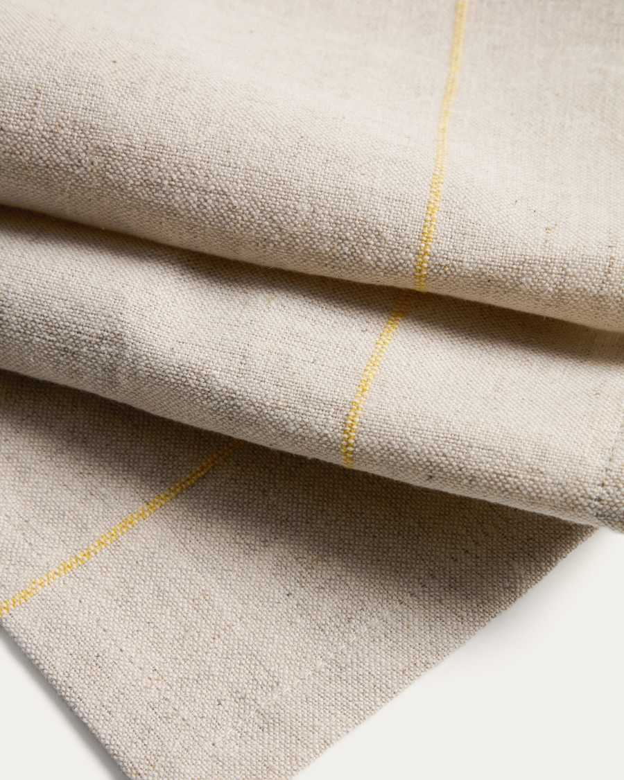 Ensemble Ulaen de 2 serviettes en coton et lin beige à rayures jaunes 35 x 35 cm
