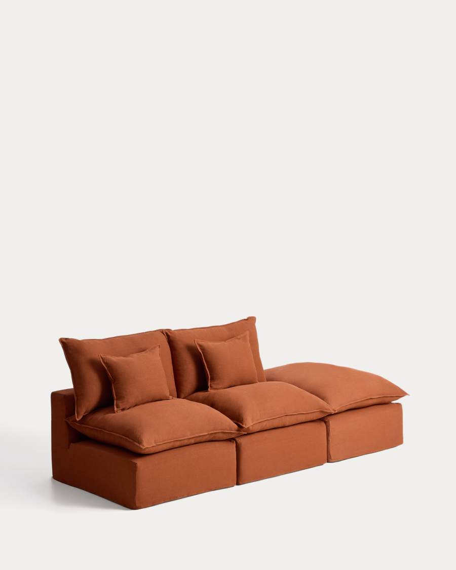 2-Sitzer-Modularsofa Anarela mit abnehmbarem Bezug und Randmodul aus Leinen in Terrakotta, 270 cm, FSC Mix Credit