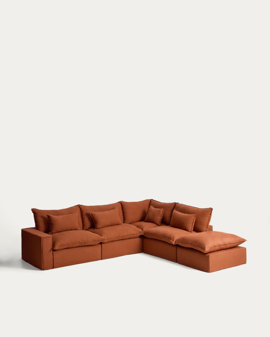 Anarela terracotta linen 6-seater modular corner sofa with removable cover 347 x 307 cm FSC Mix Credit