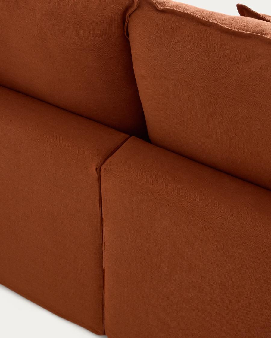 Modulares 6-Sitzer-Ecksofa Anarela mit abnehmbarem Bezug aus Leinen in Terrakotta, 327 x 217 cm / 217 x 327 cm, FSC Mix Credit