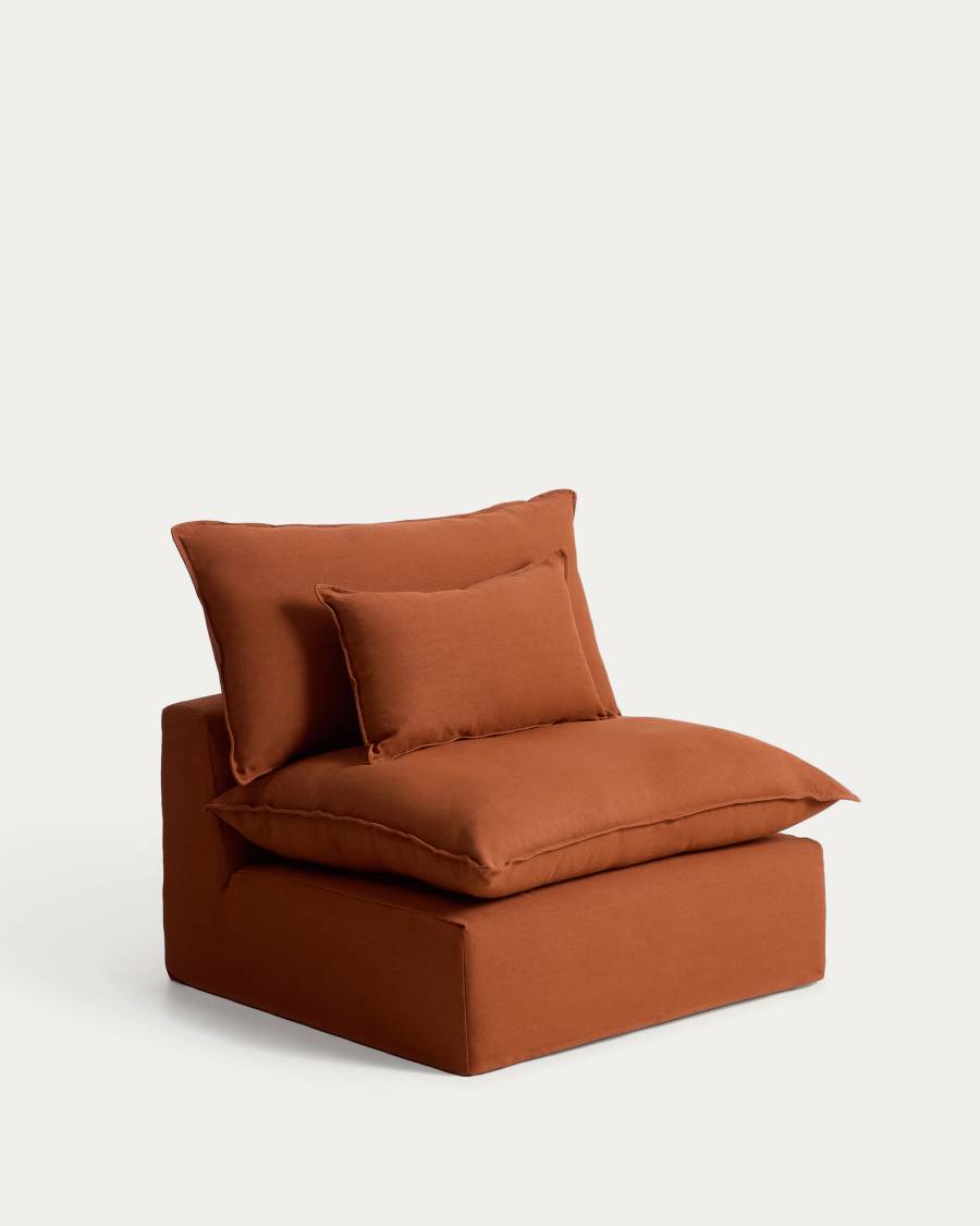 Anarela terracotta linen armchair with removable cover 110cm FSC Mix Credit