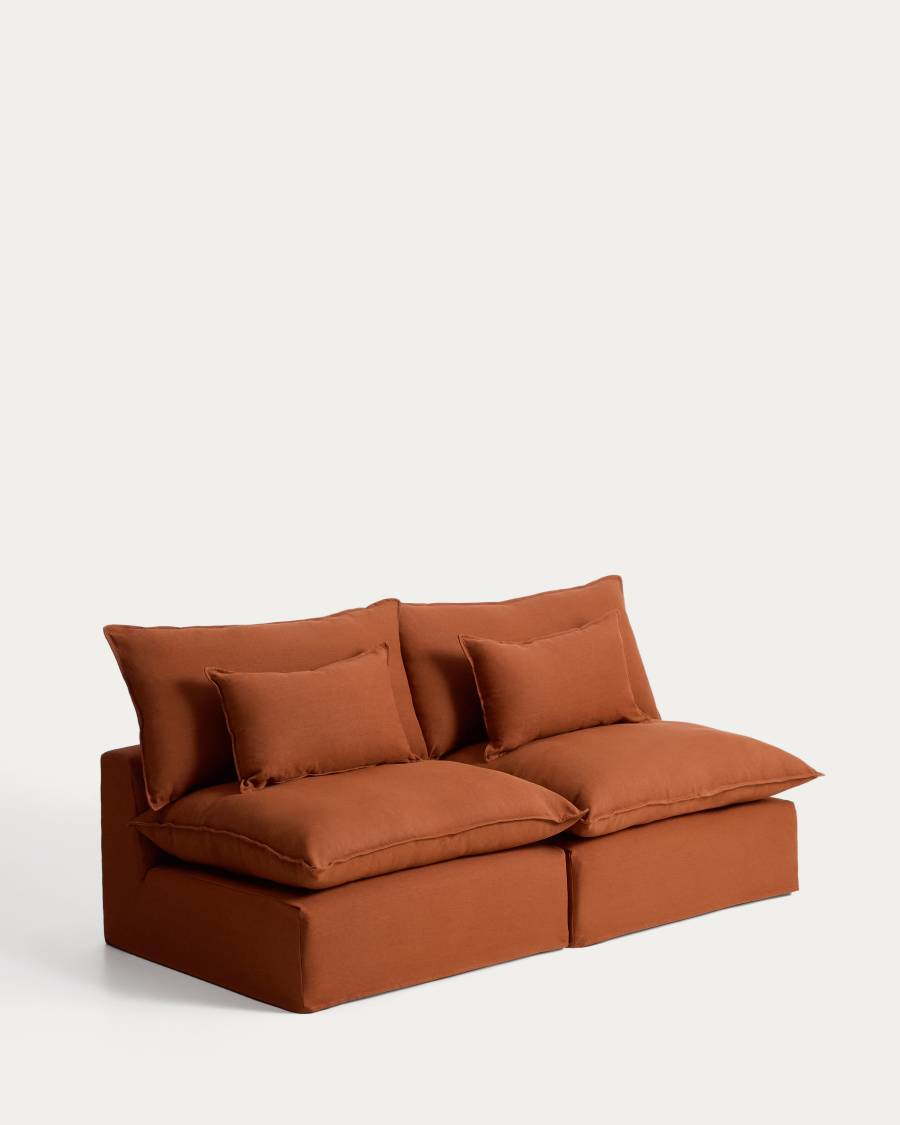 3-Sitzer-Modularsofa Anarela mit abnehmbarem Bezug aus Leinen in Terrakotta, 220 cm, FSC Mix Credit