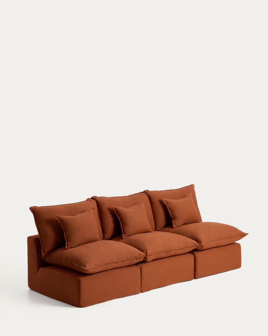 3-Sitzer-Modularsofa Anarela mit abnehmbarem Bezug aus Leinen in Terrakotta, 270 cm, FSC Mix Credit