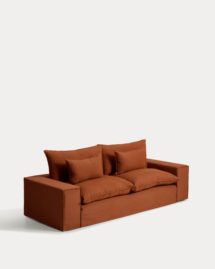 Divano sfoderabile Anarela 3 posti in lino color terracotta 280 cm FSC Mix Credit