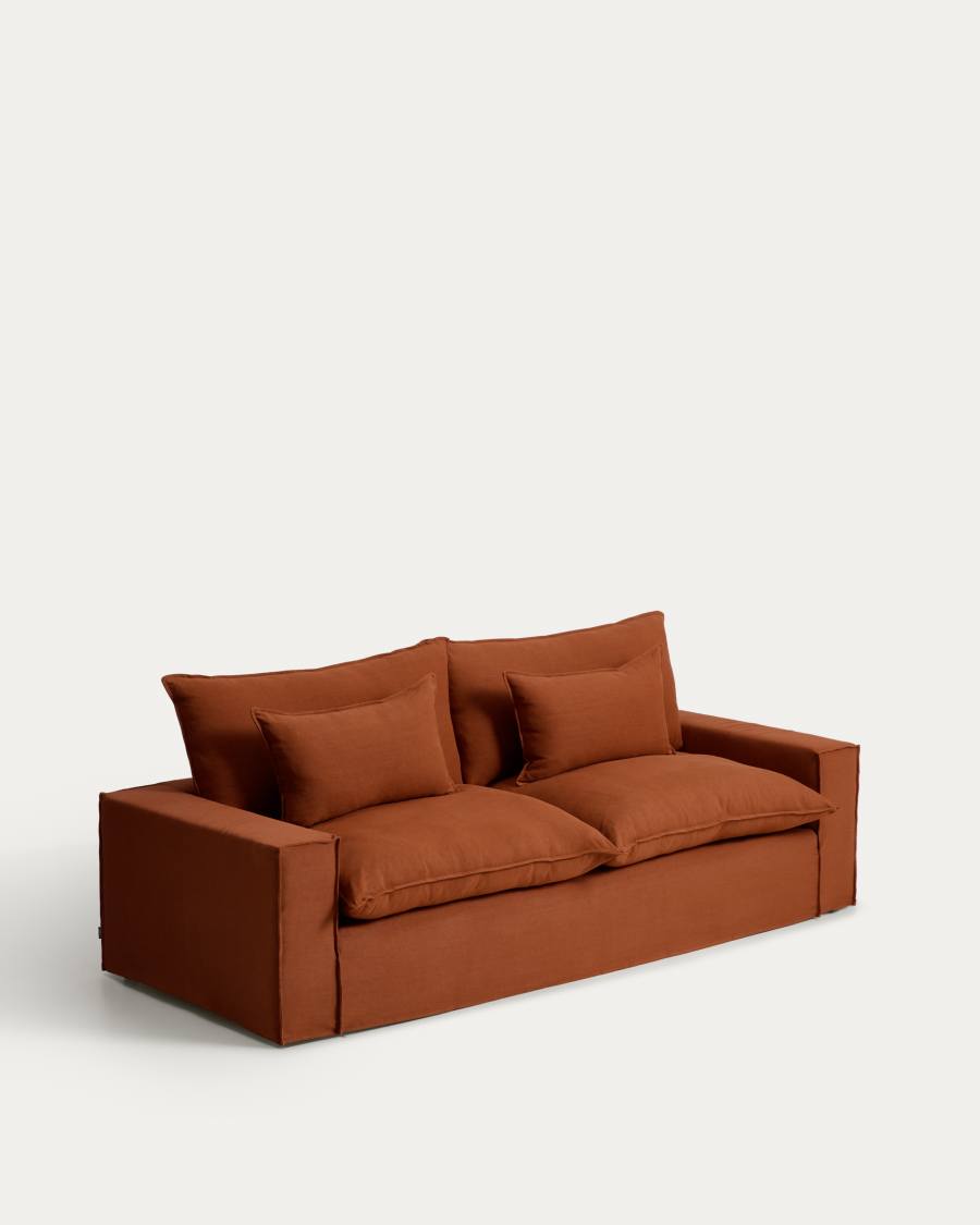 Anarela terracotta linen 3-seater sofa with removable cover 260 cm FSC Mix Credit