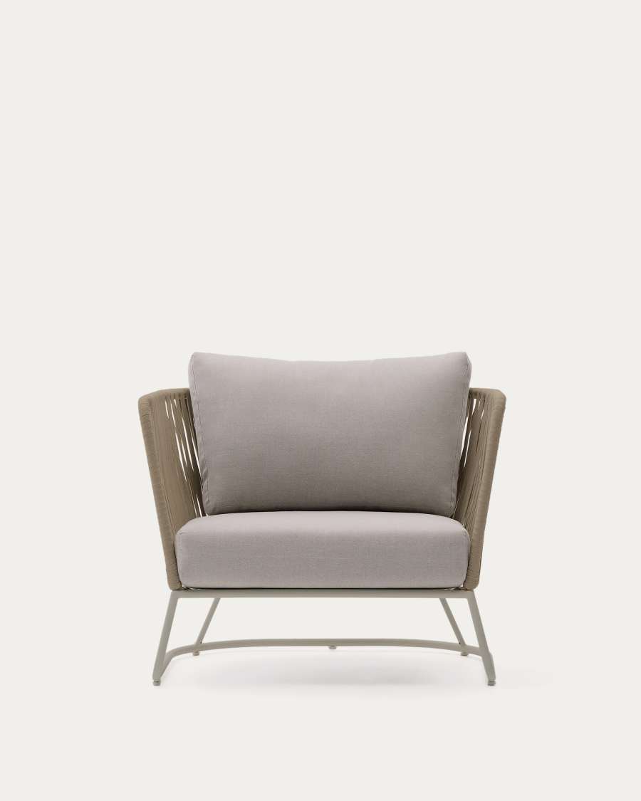 Poltrona da esterno Saconca in corda e acciaio zincato beige