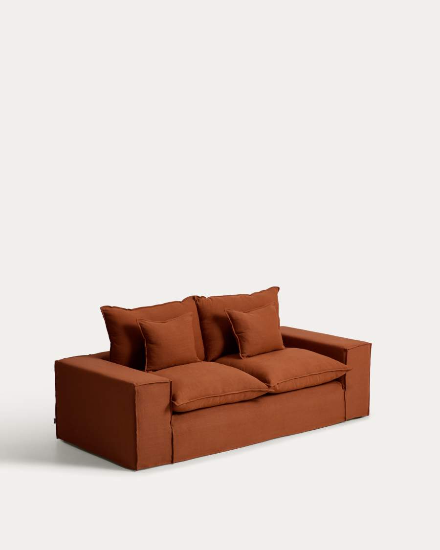Anarela terracotta linen 2-seater sofa with removable cover 240 cm FSC Mix Credit