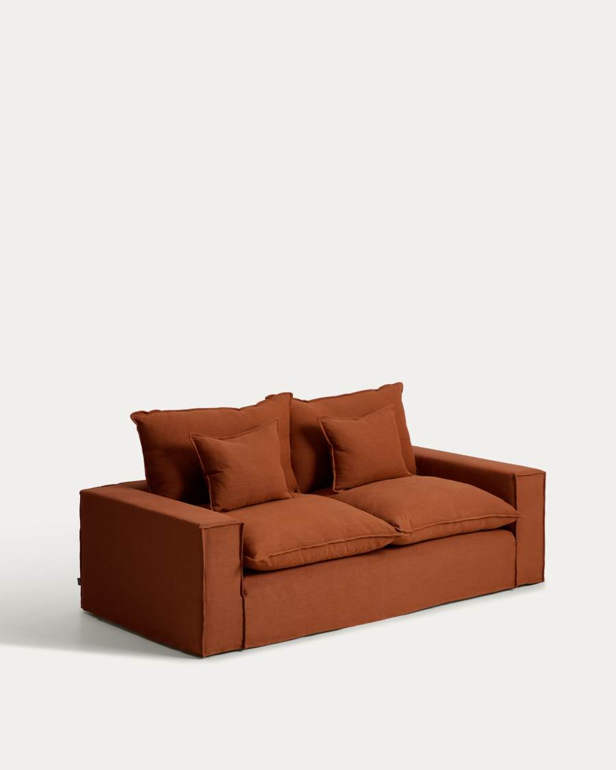 Anarela terracotta linen 2-seater sofa with removable cover 220 cm FSC Mix Credit