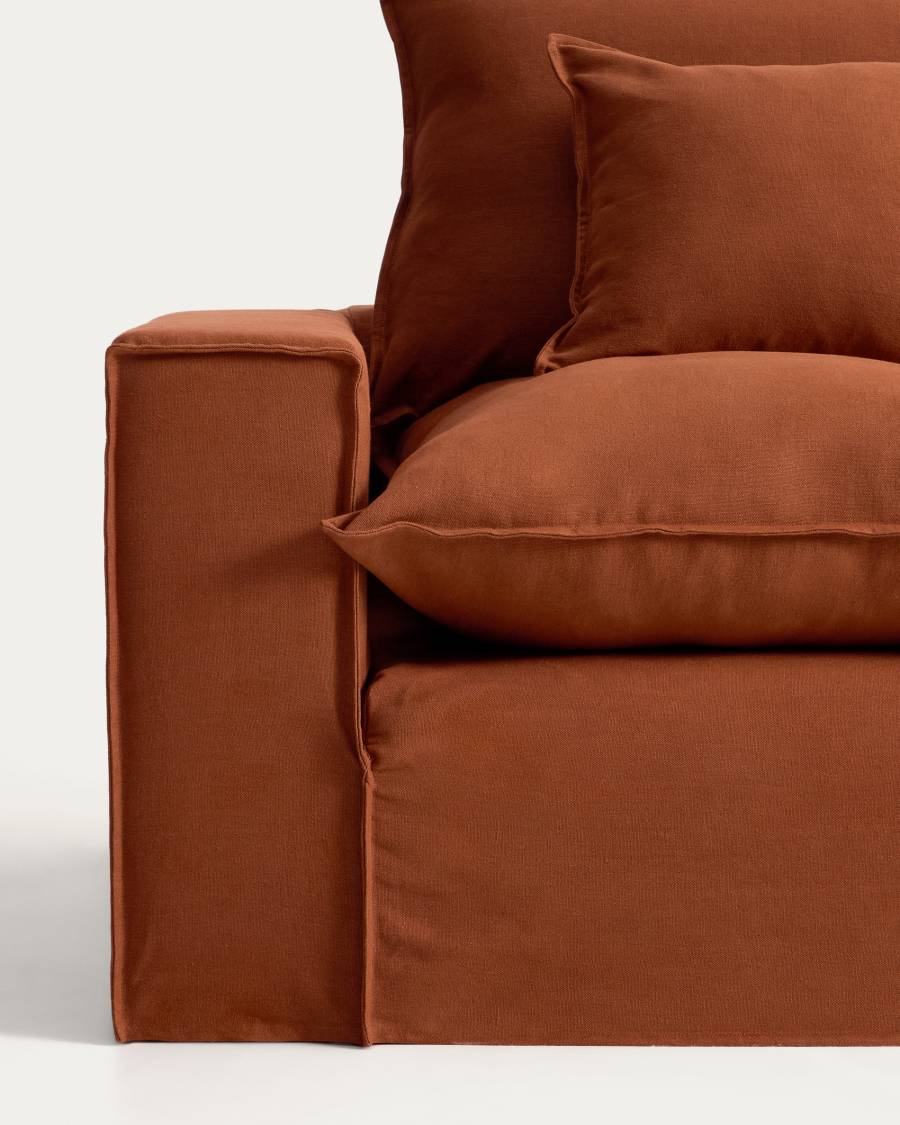 Divano sfoderabile Anarela 3 posti in lino color terracotta 280 cm FSC Mix Credit