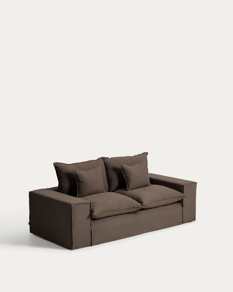 Anarela taupe linen 2-seater sofa with removable cover 240 cm FSC Mix Credit