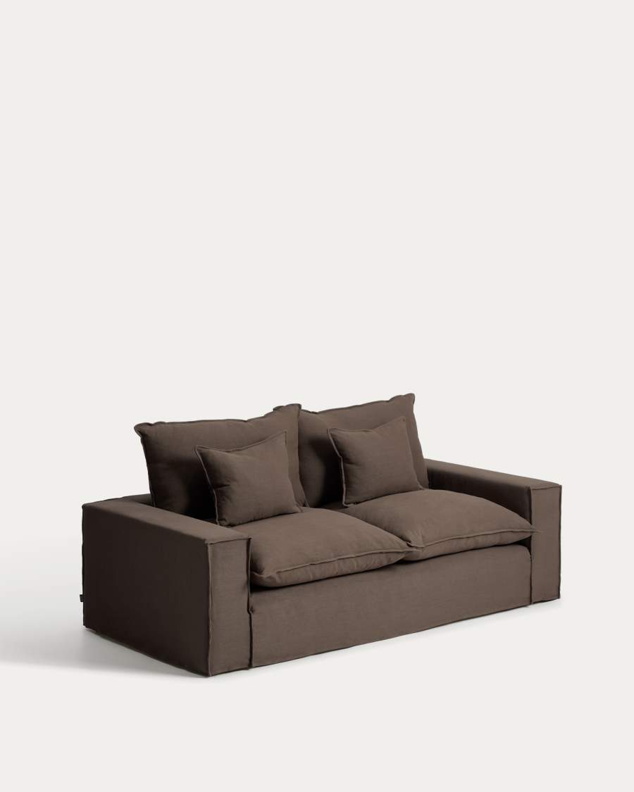 Anarela taupe linen 2-seater sofa with removable cover 220 cm FSC Mix Credit