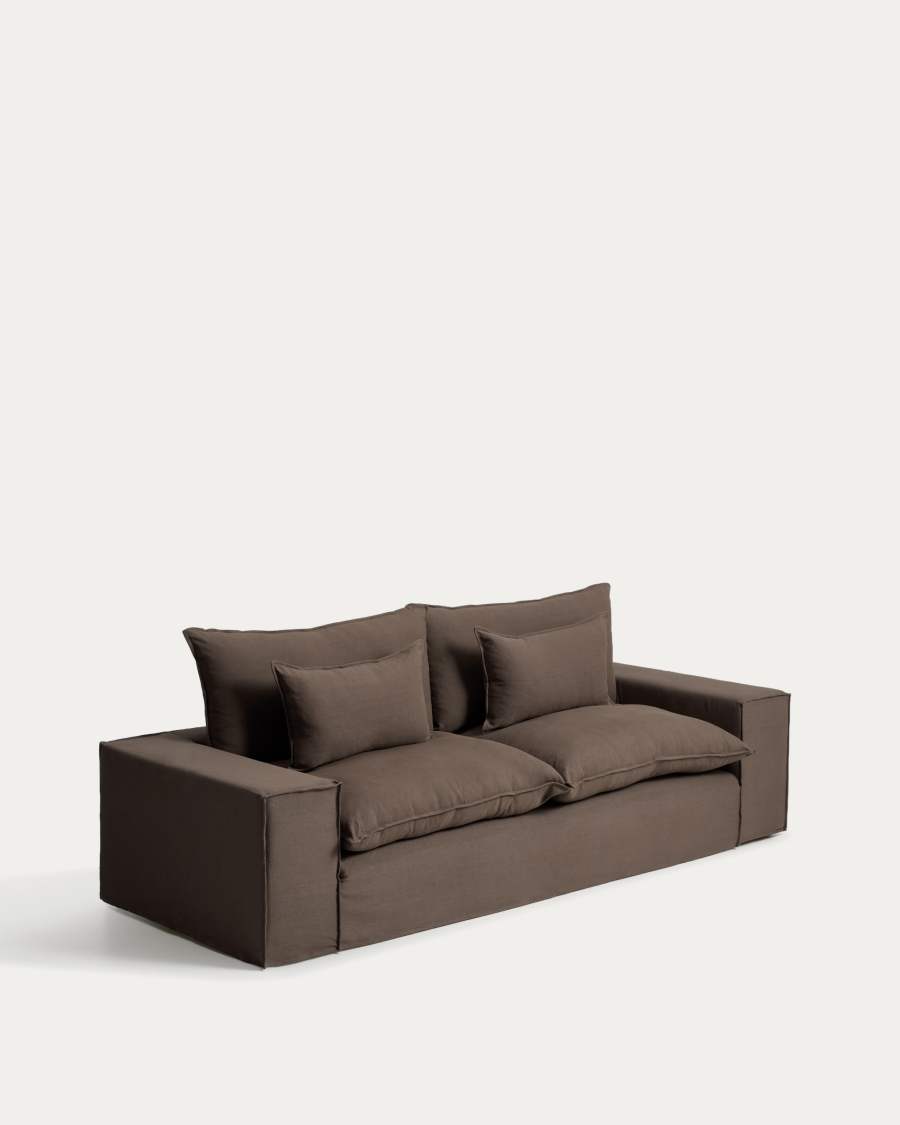 Anarela taupe linen 3-seater sofa with removable cover 280 cm FSC Mix Credit