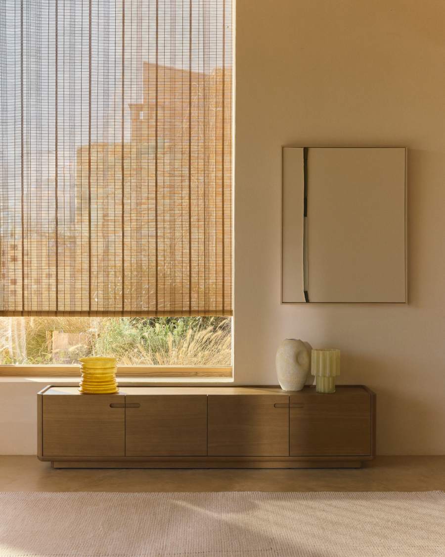 Arelida TV stand made of oak veneer and solid oak wood with light brown finish 200 x 44 cm FSC Mix Credit