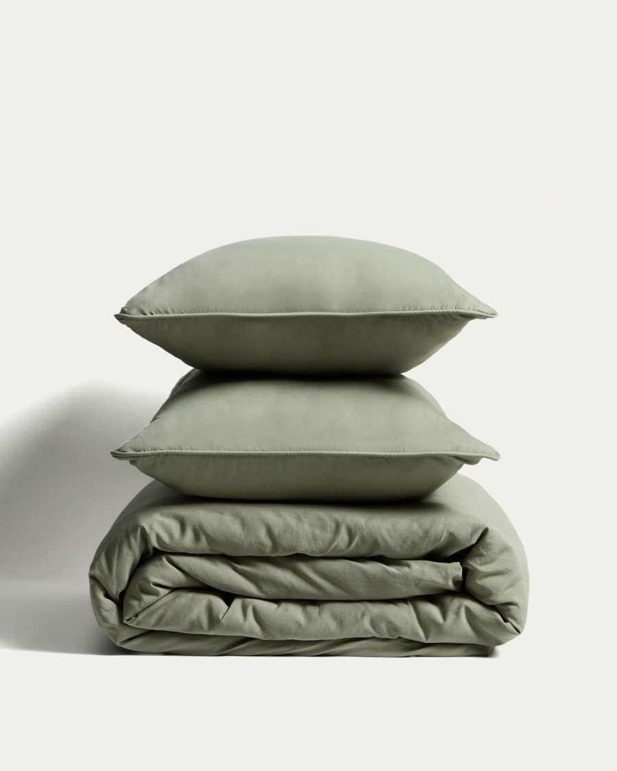 Housse de couette Sirale 100 % satin de coton fini lavé vert pour lit de 150/160 cm