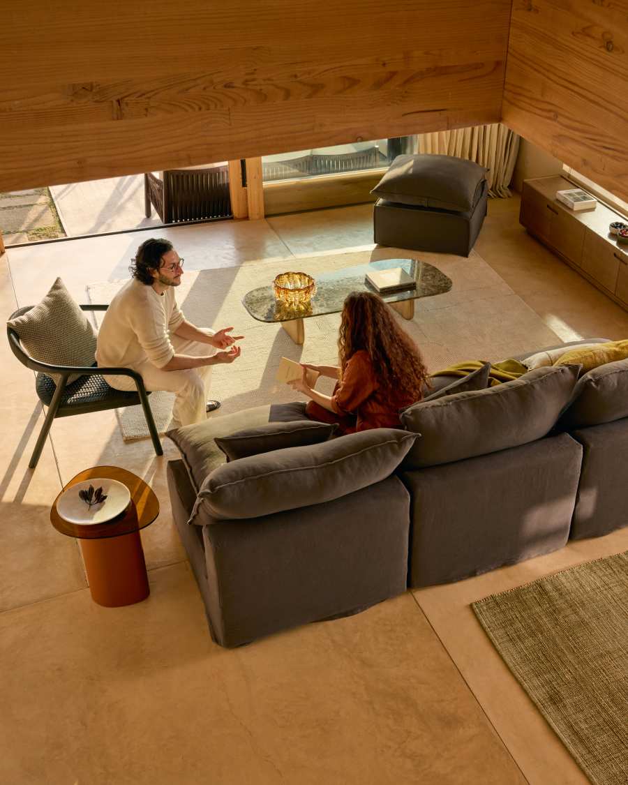 Olir side table in tempered glass and brown steel 48 x 46,8 cm