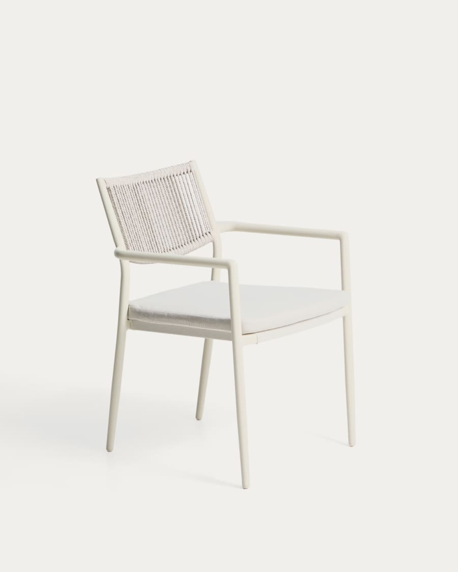 Argasi chair in ecru aluminium and grey synthetic rope cord
