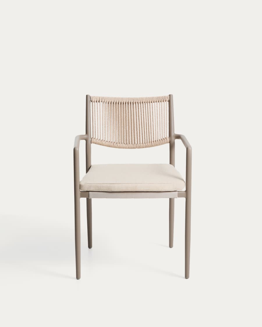 Argasi chair in taupe aluminium and beige synthetic rope cord