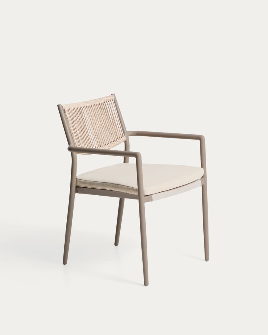Argasi chair in taupe aluminium and beige synthetic rope cord