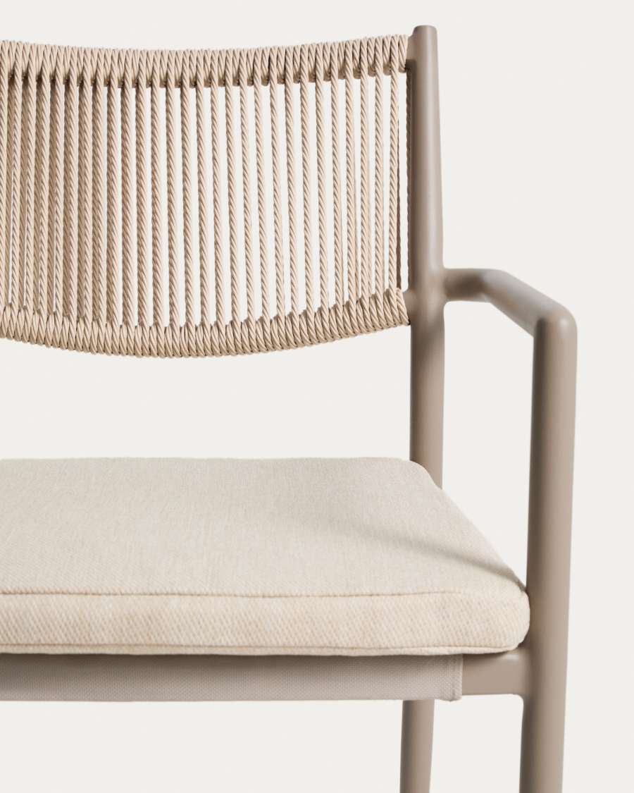 Argasi chair in taupe aluminium and beige synthetic rope cord