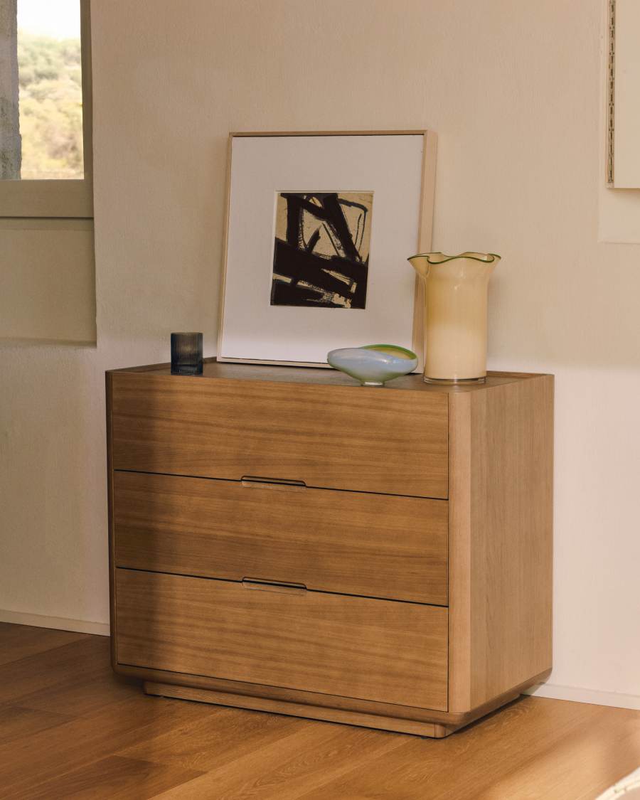 Arelida chest of drawers made of oak veneer and solid oak wood with light brown finish 100 x 80 cm FSC Mix Credit