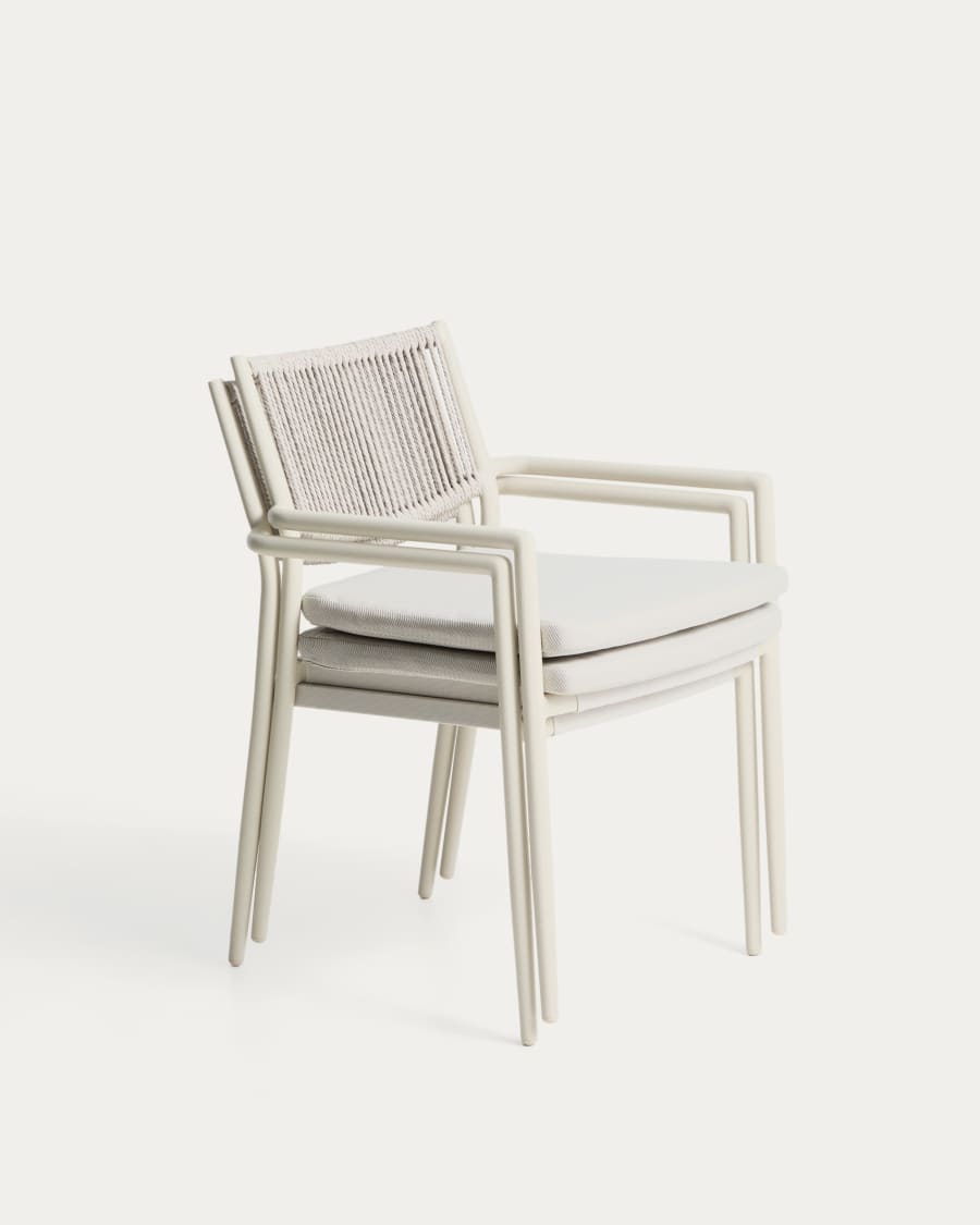 Argasi chair in ecru aluminium and grey synthetic rope cord