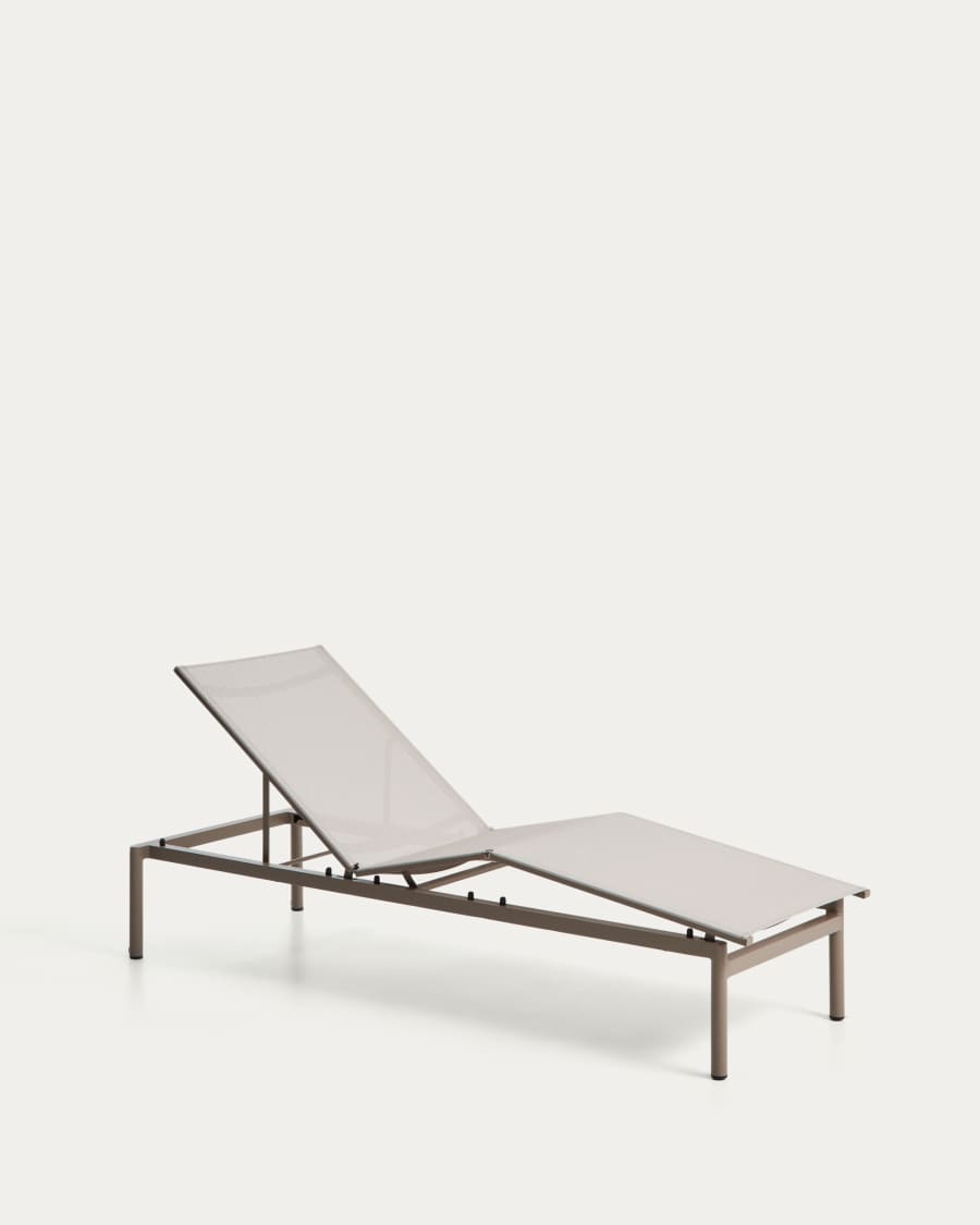 Stackable sun lounger Lesina in taupe aluminium and ecru texteline