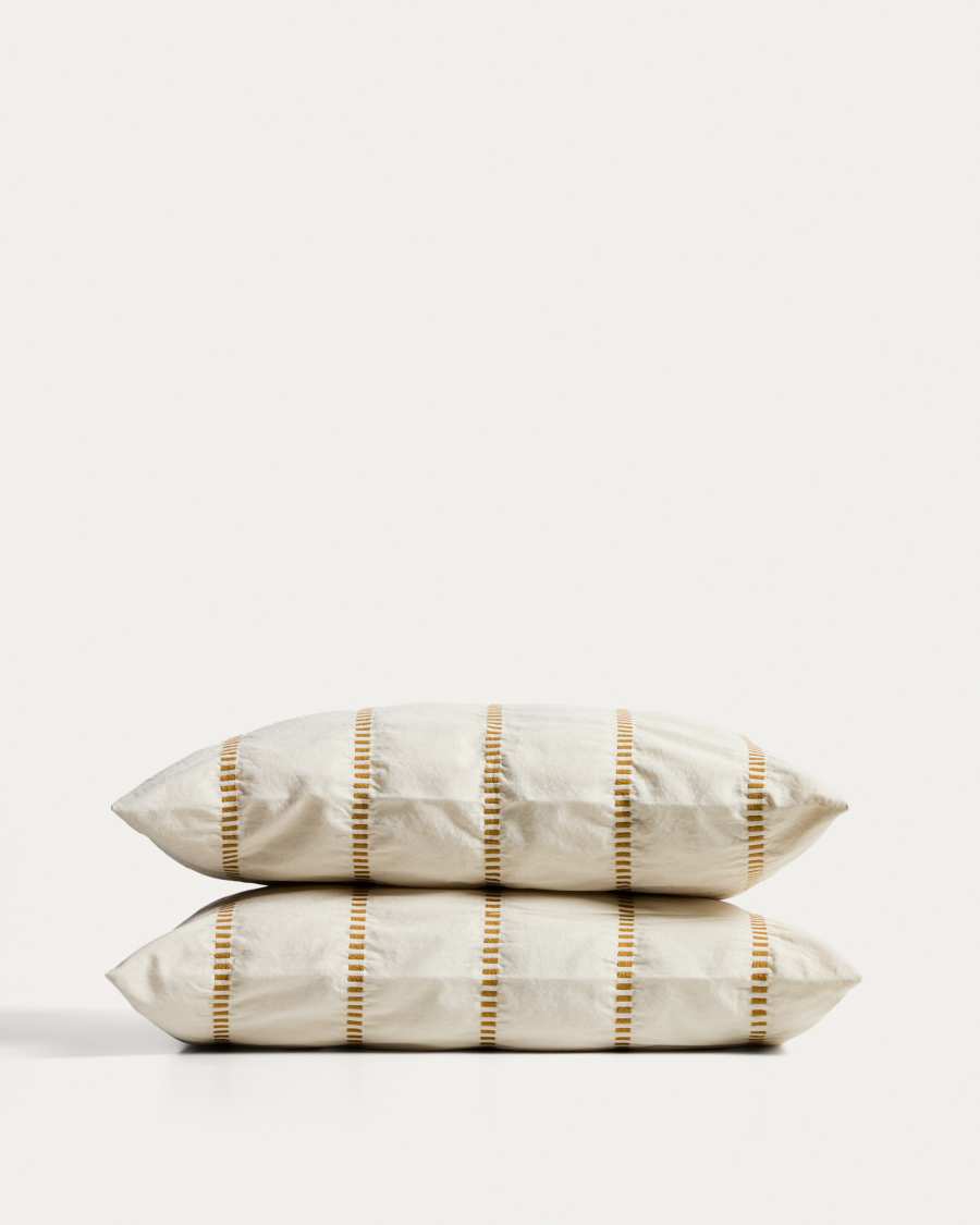 Lidala set of 2 mustard striped 100% cotton jacquard cushion covers 50 x 50cm