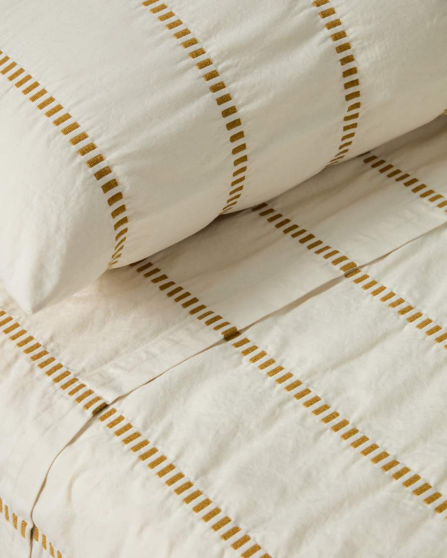 Σετ 2 καλυμμάτων μαξιλαριού Lidala από 100% βαμβάκι ζακάρ με ρίγες σε χρώμα μουσταρδί,  40 x 60 εκ