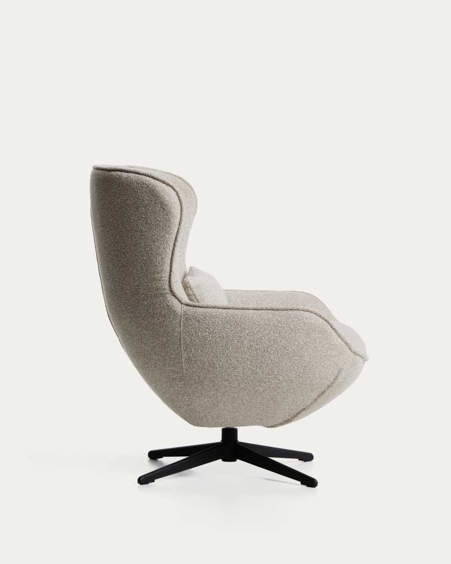 Sorile swivel armchair in beige chenille and steel with black finish FSC 100%