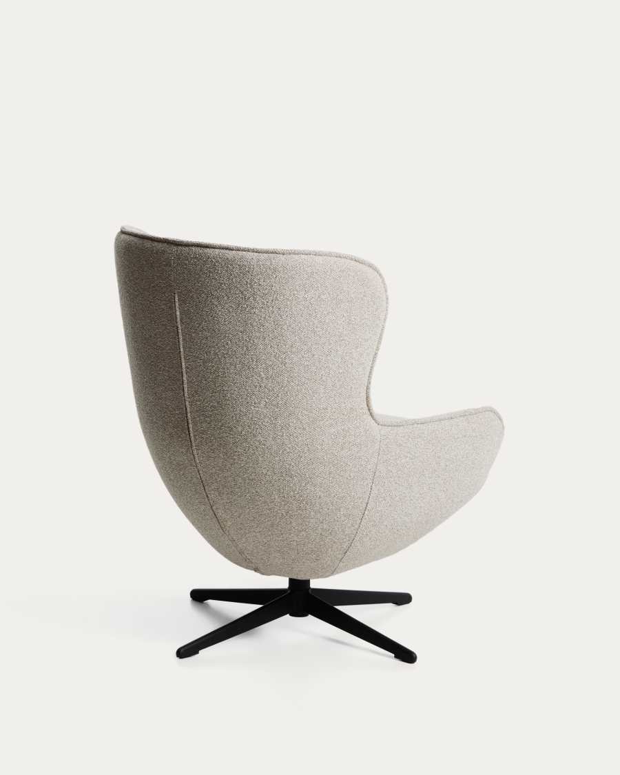 Sorile swivel armchair in beige chenille and steel with black finish FSC 100%