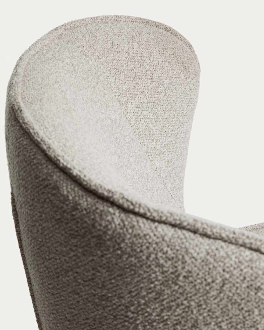 Sorile swivel armchair in beige chenille and steel with black finish FSC 100%