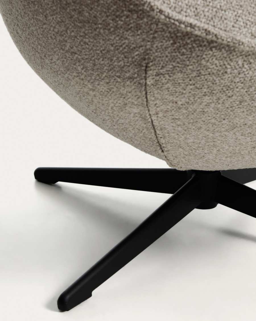 Sorile swivel armchair in beige chenille and steel with black finish FSC 100%