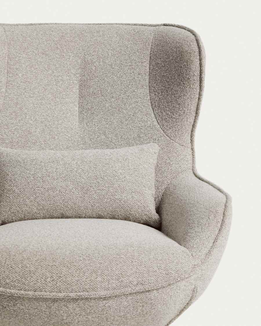 Sorile swivel armchair in beige chenille and steel with black finish FSC 100%