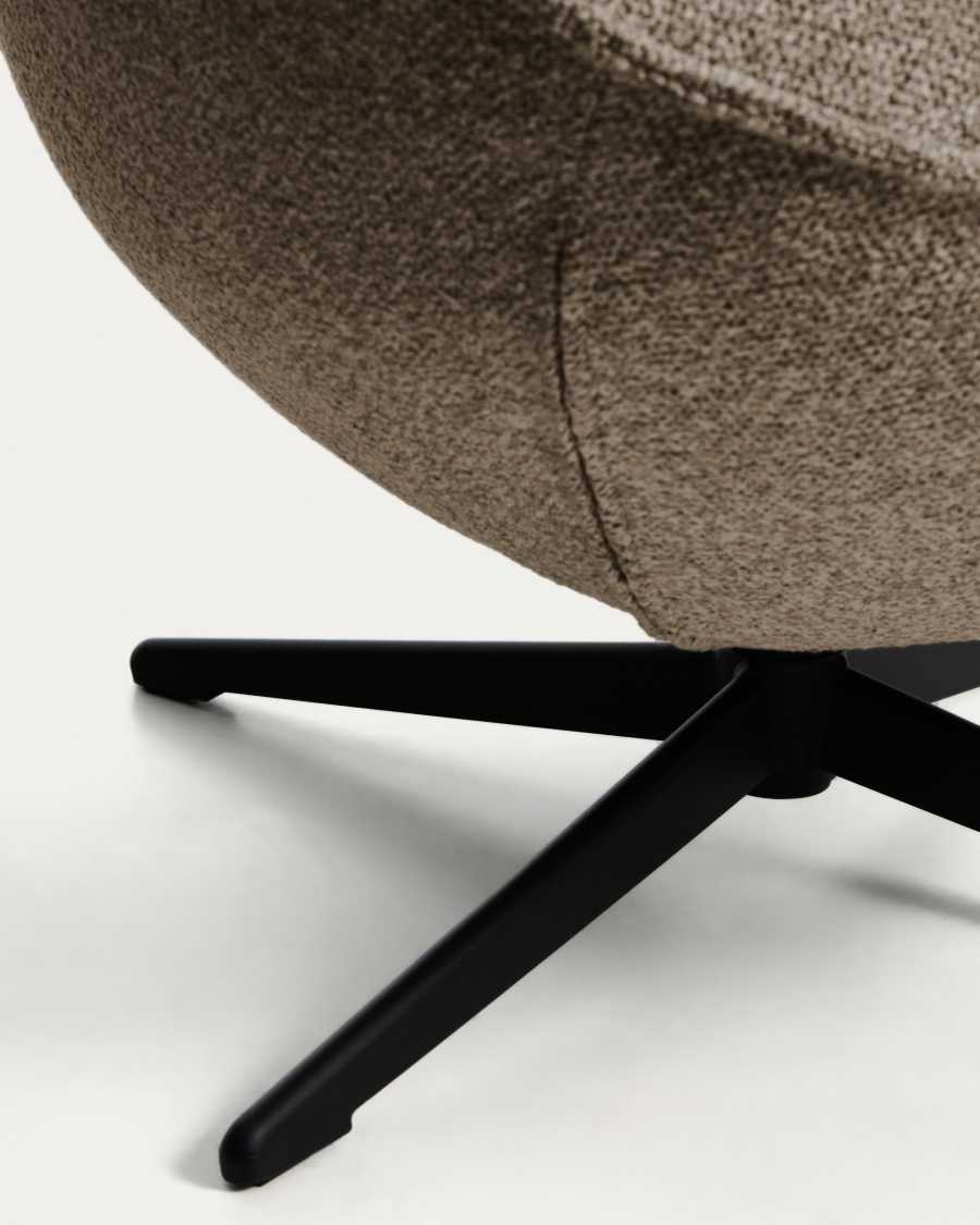 Sorile swivel armchair in brown chenille and steel with black finish FSC 100%