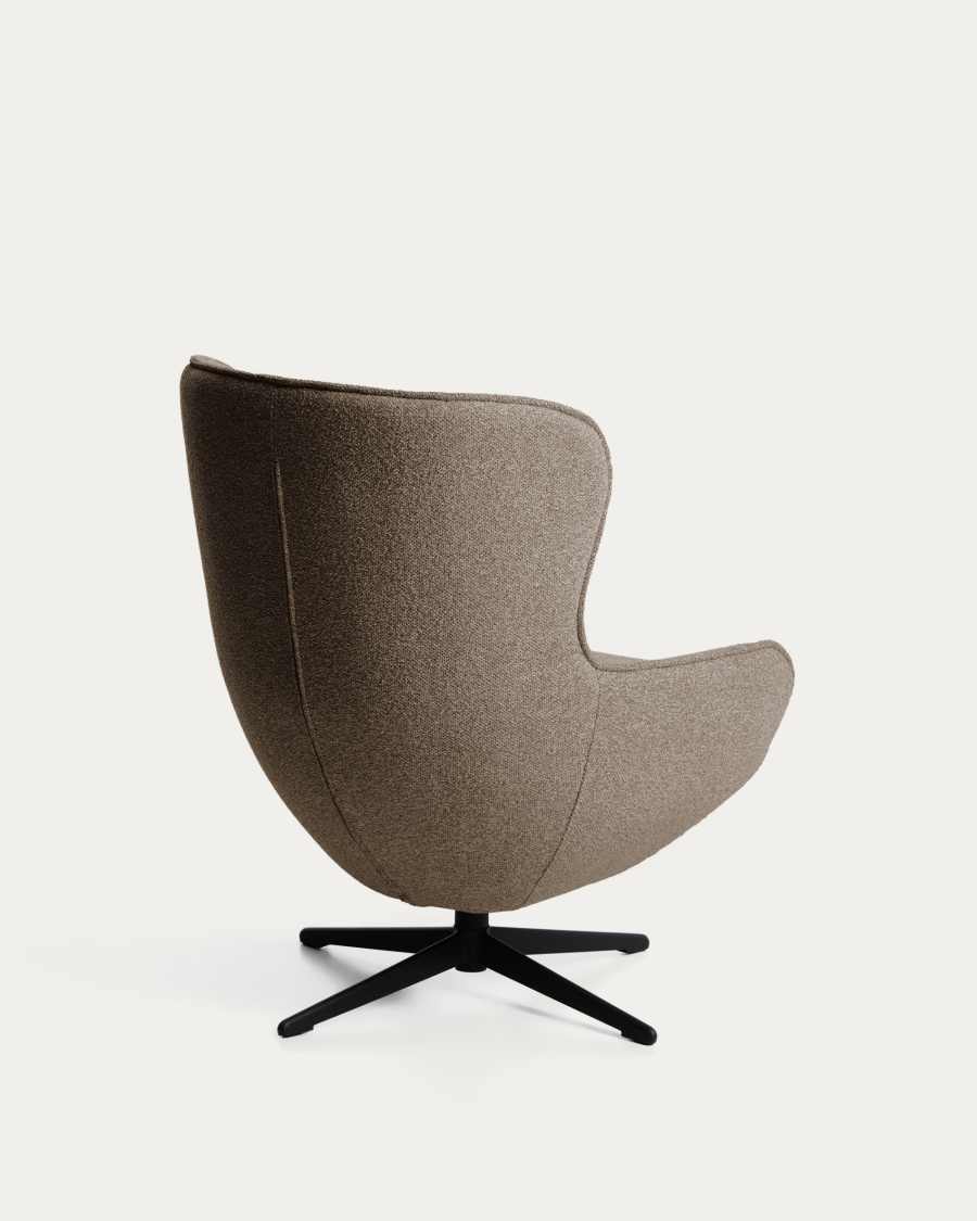 Sorile swivel armchair in brown chenille and steel with black finish FSC 100%