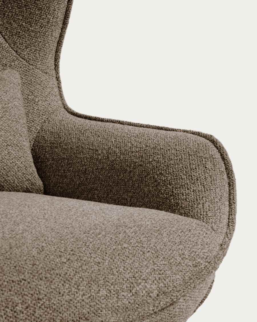 Sorile swivel armchair in brown chenille and steel with black finish FSC 100%