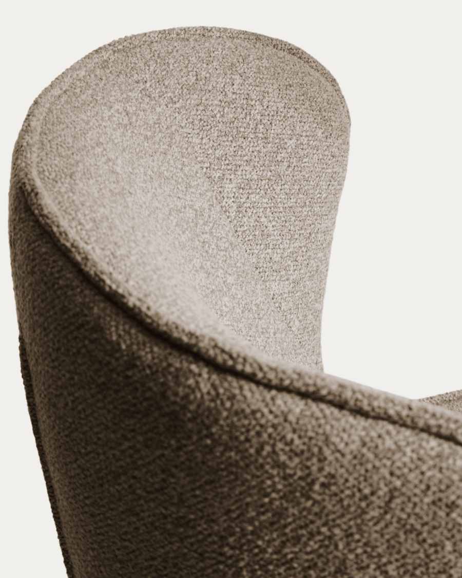 Sorile swivel armchair in brown chenille and steel with black finish FSC 100%